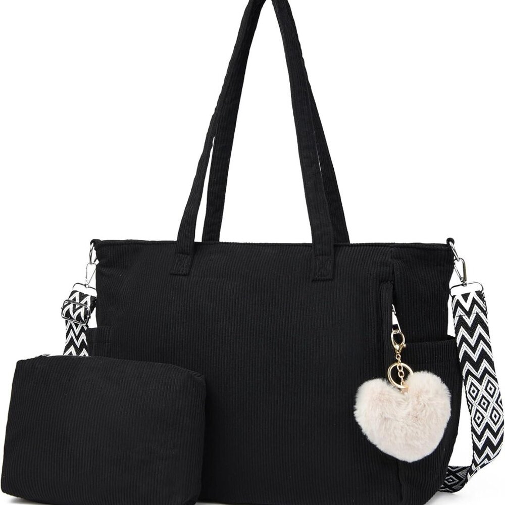 Elegant Black Corduroy Tote Bag - Spacious And Fu… - image 1